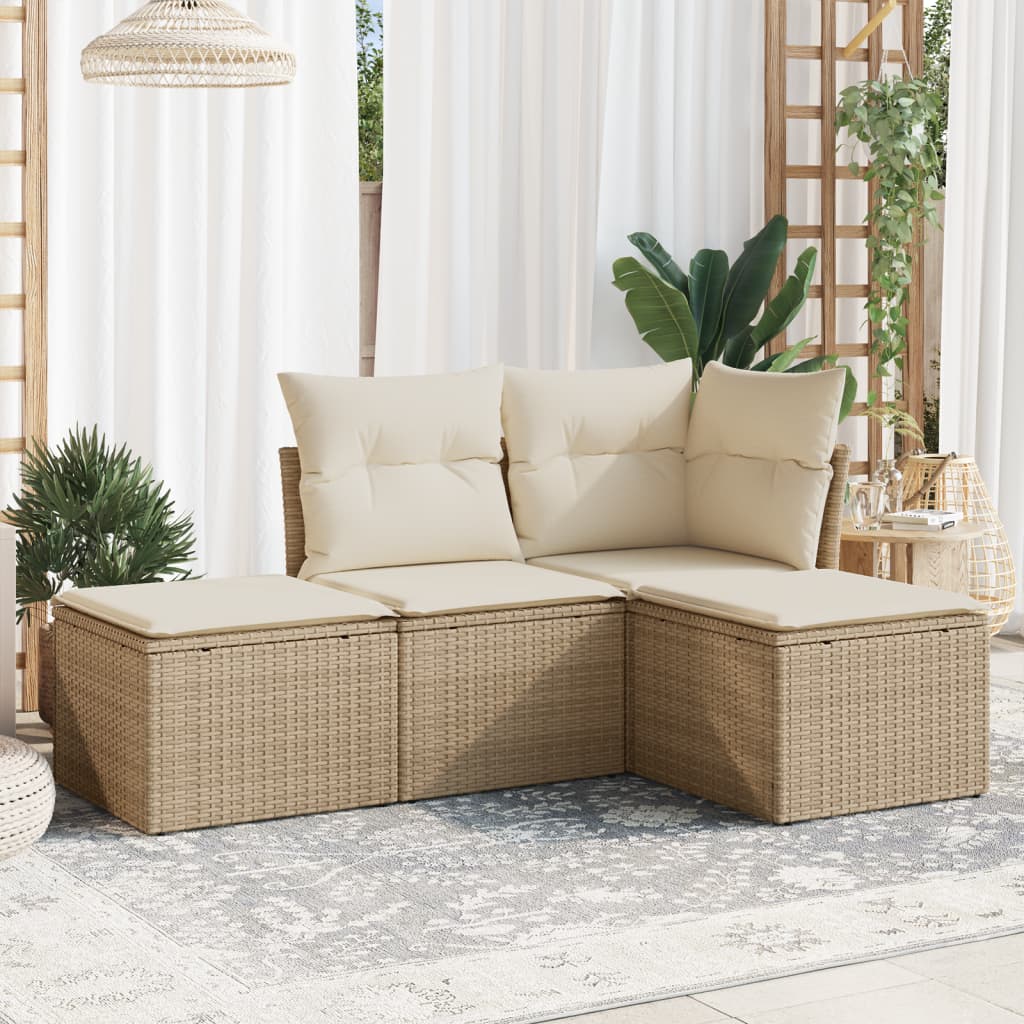Vidaxl 4-delige loungeset met kussens poly rattan beige