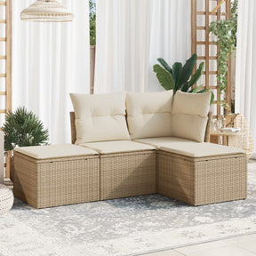 Vidaxl 4-delige loungeset met kussens poly rattan beige