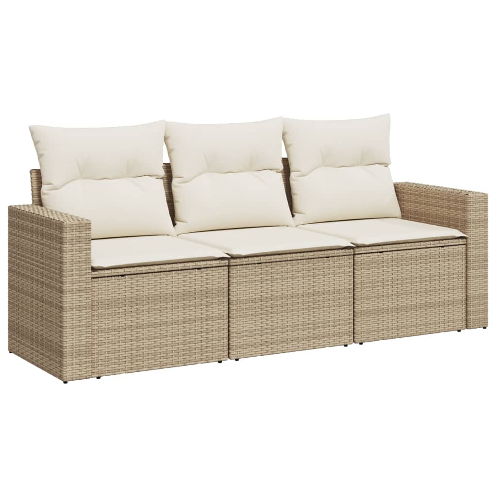 Vidaxl 3-delige loungeset met kussens poly rattan beige