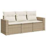 Vidaxl 3-delige loungeset met kussens poly rattan beige