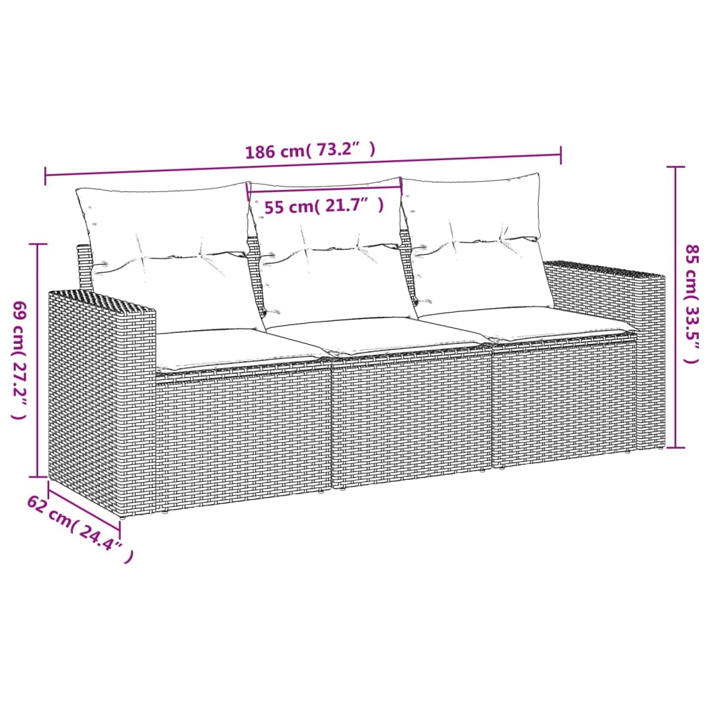 Vidaxl 3-delige loungeset met kussens poly rattan bruin