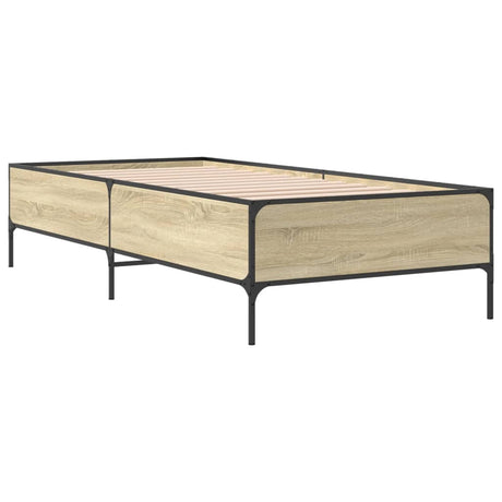 Vidaxl bedframe bewerkt hout en metaal sonoma eikenkleurig 100x200 cm
