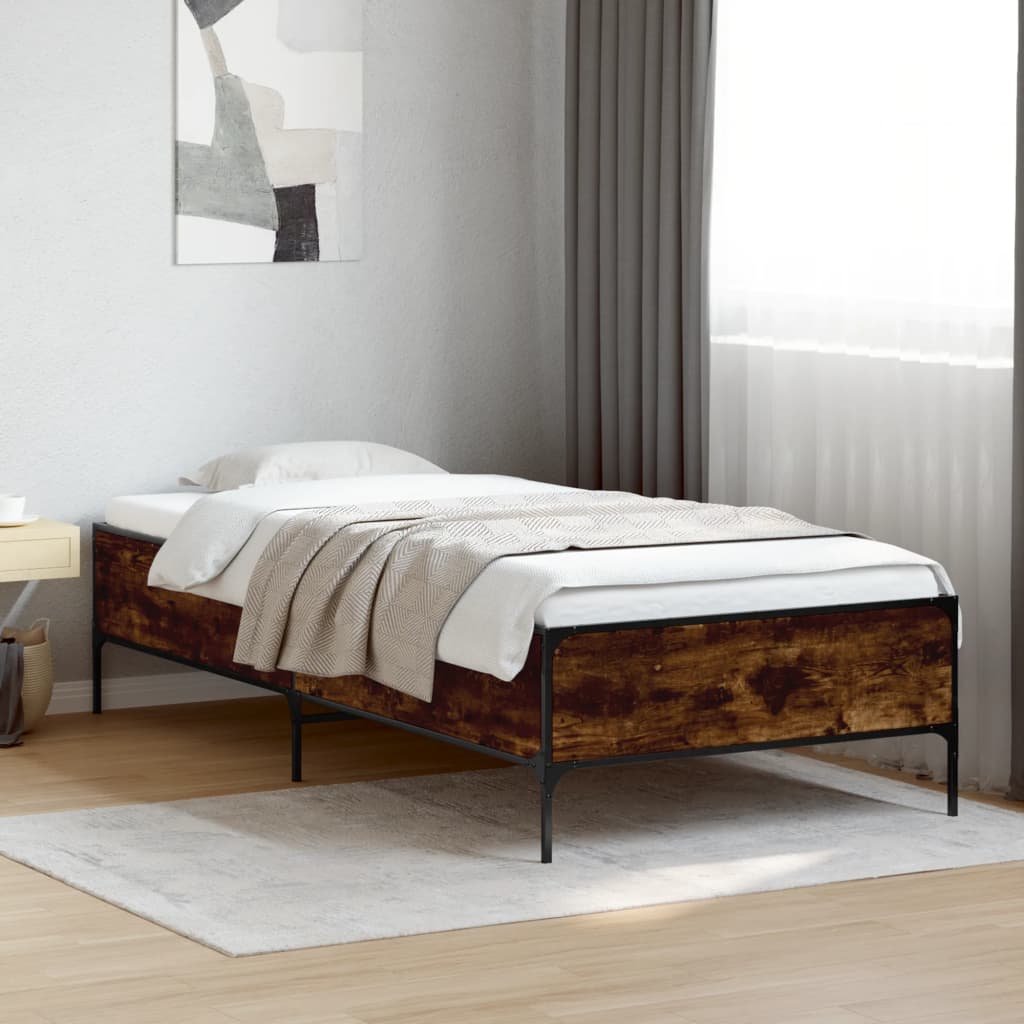 Vidaxl bedframe bewerkt hout en metaal gerookt eikenkleurig 100x200 cm