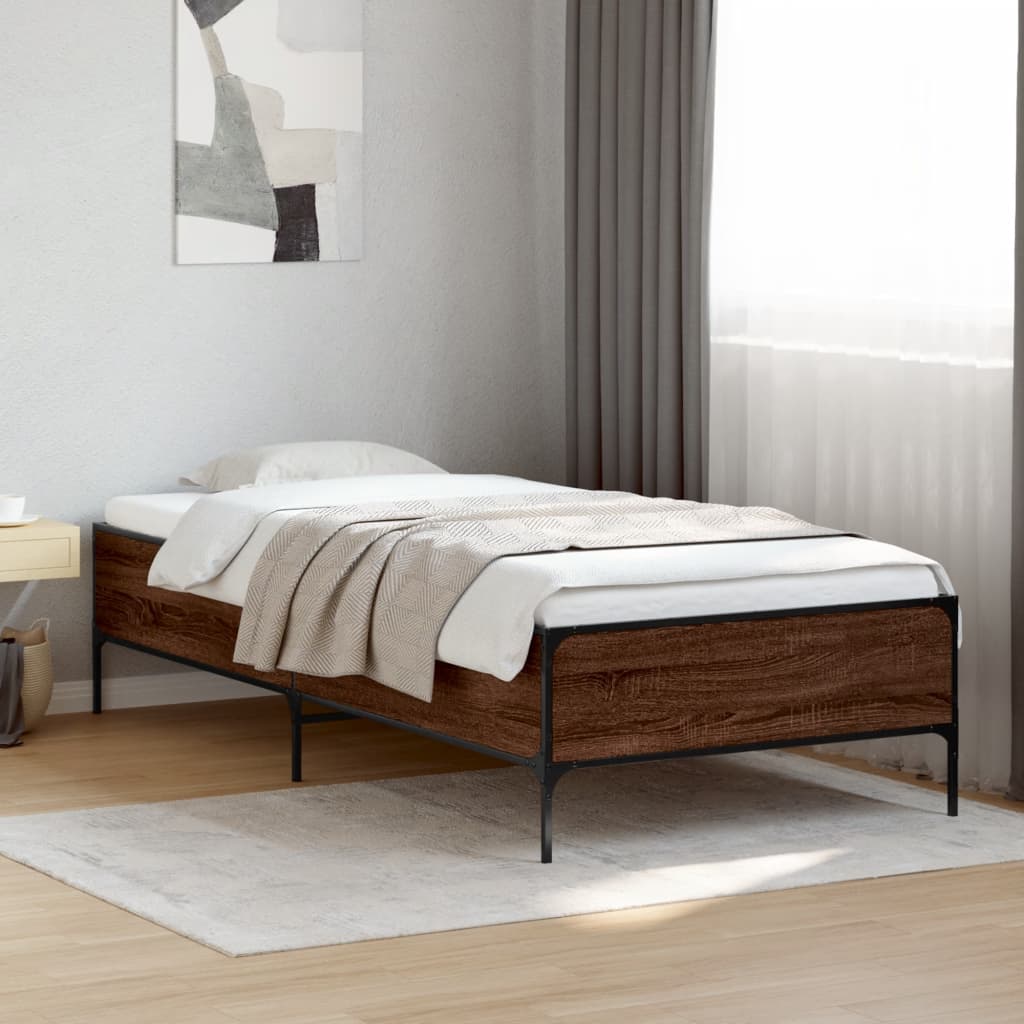 Vidaxl bedframe bewerkt hout en metaal bruin eikenkleurig 100x200 cm