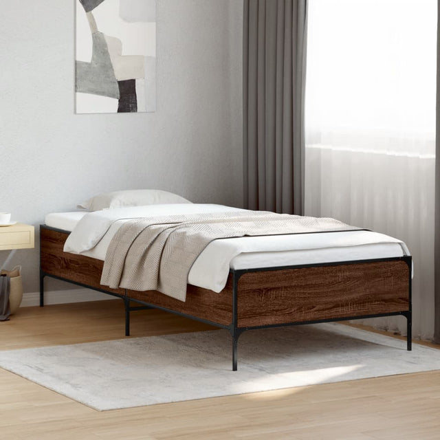 Vidaxl bedframe bewerkt hout en metaal bruin eikenkleurig 100x200 cm