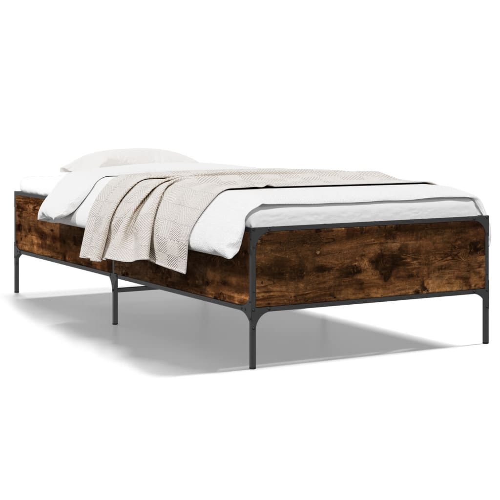 Vidaxl bedframe bewerkt hout en metaal gerookt eikenkleurig 90x200 cm