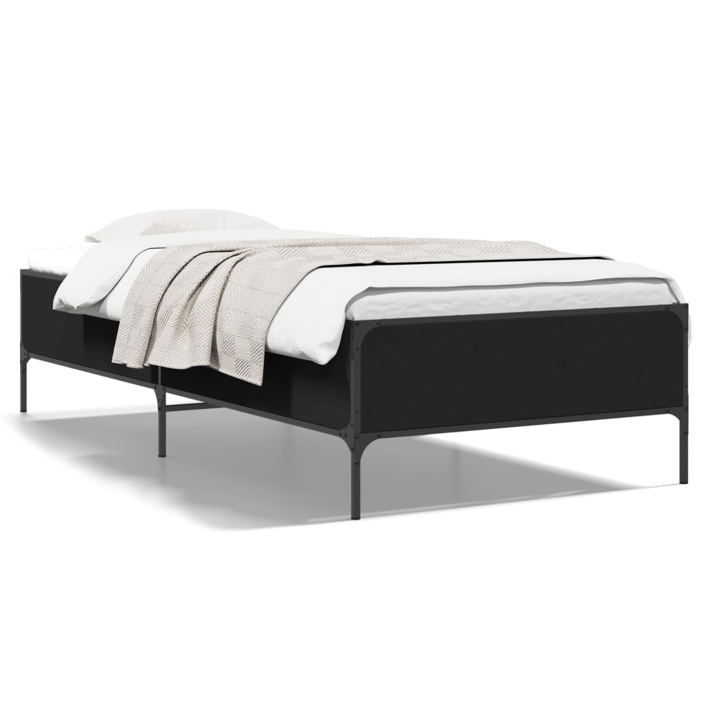 Vidaxl bedframe bewerkt hout en metaal zwart 90x190 cm