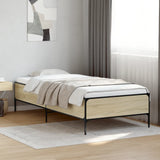 Vidaxl bedframe bewerkt hout en metaal sonoma eikenkleurig 90x190 cm