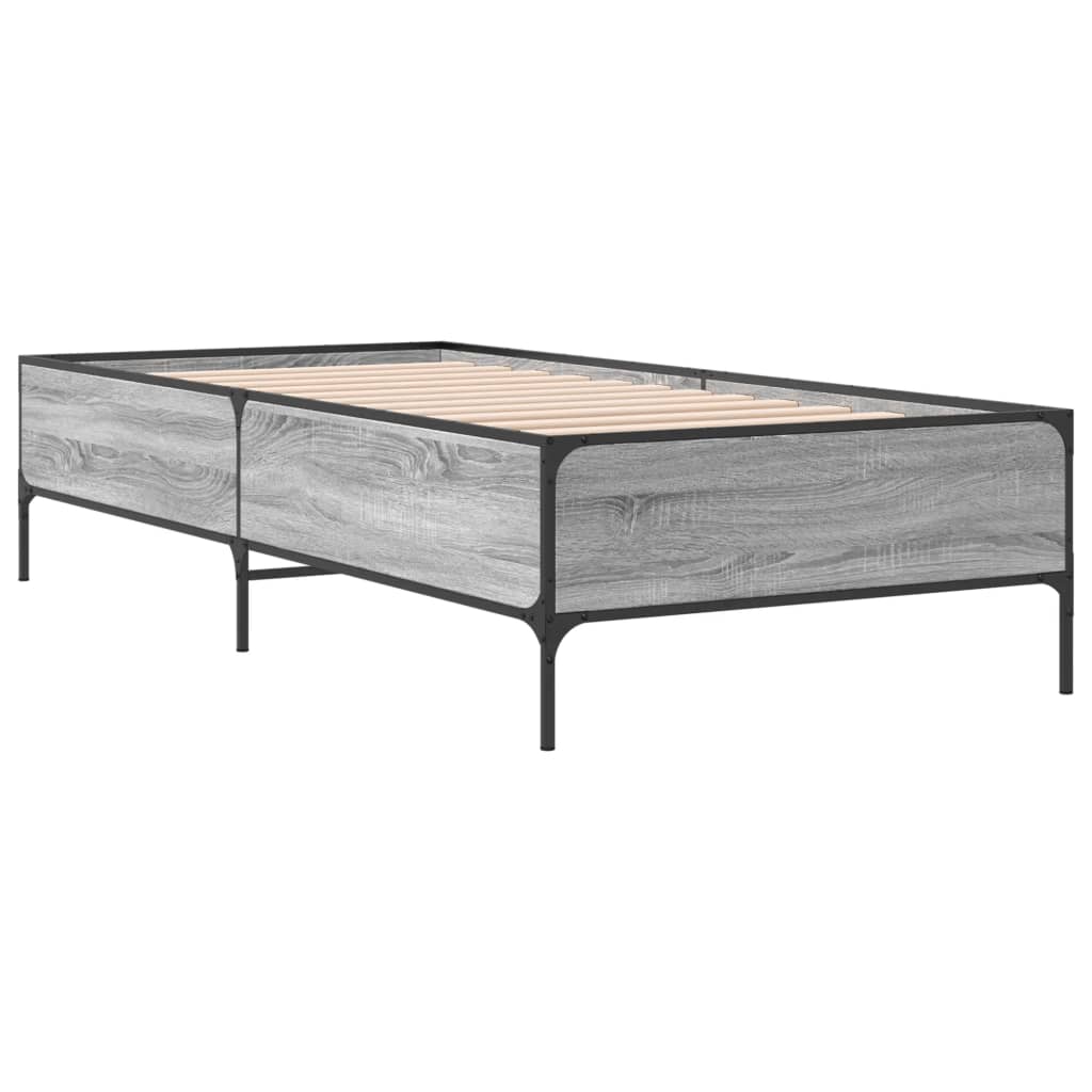 Vidaxl bedframe bewerkt hout en metaal grijs sonoma eiken 90x190 cm