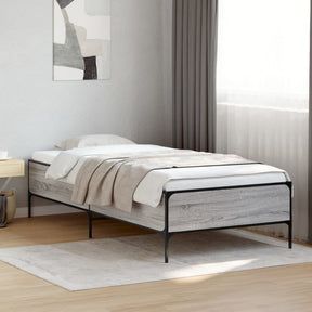 Vidaxl bedframe bewerkt hout en metaal grijs sonoma eiken 90x190 cm