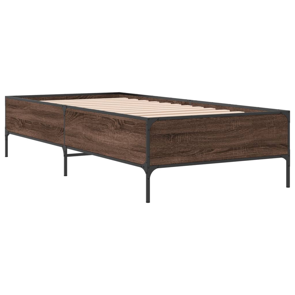 Vidaxl bedframe bewerkt hout en metaal bruin eikenkleurig 90x190 cm
