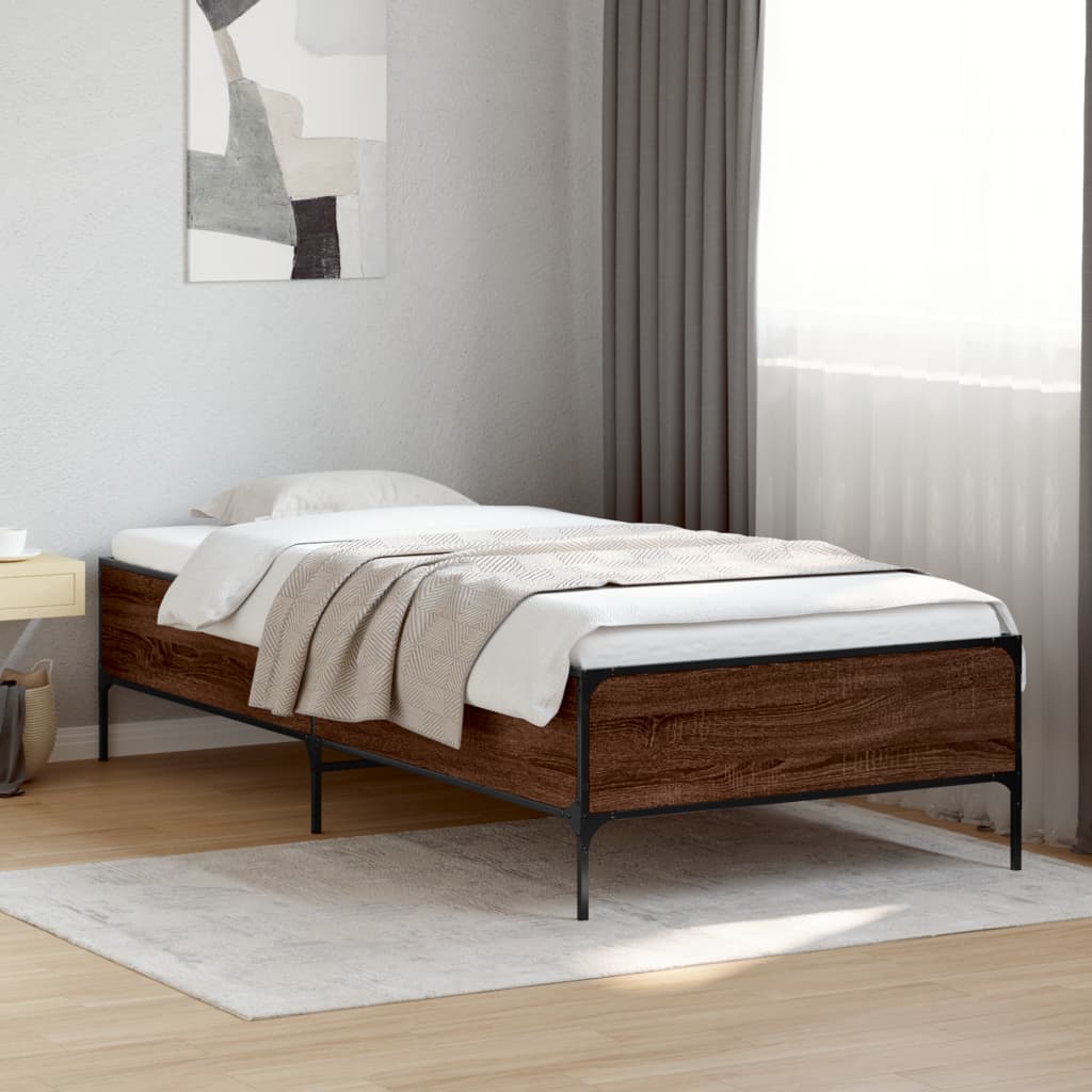 Vidaxl bedframe bewerkt hout en metaal bruin eikenkleurig 90x190 cm