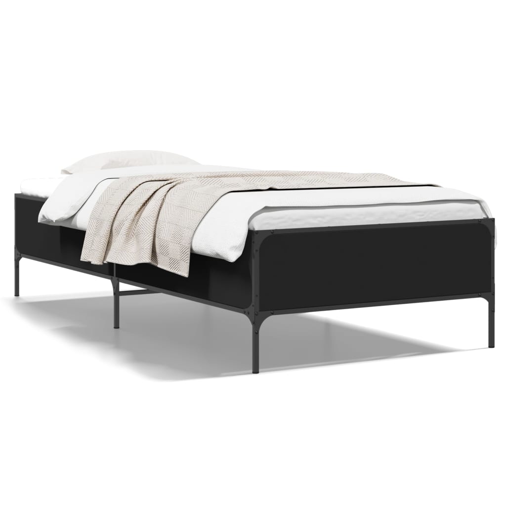Vidaxl bedframe bewerkt hout en metaal zwart 75x190 cm