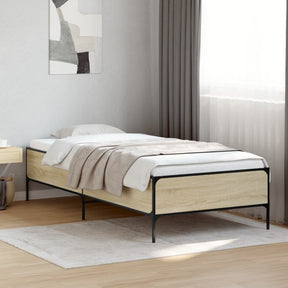 Vidaxl bedframe bewerkt hout en metaal sonoma eikenkleurig 75x190 cm
