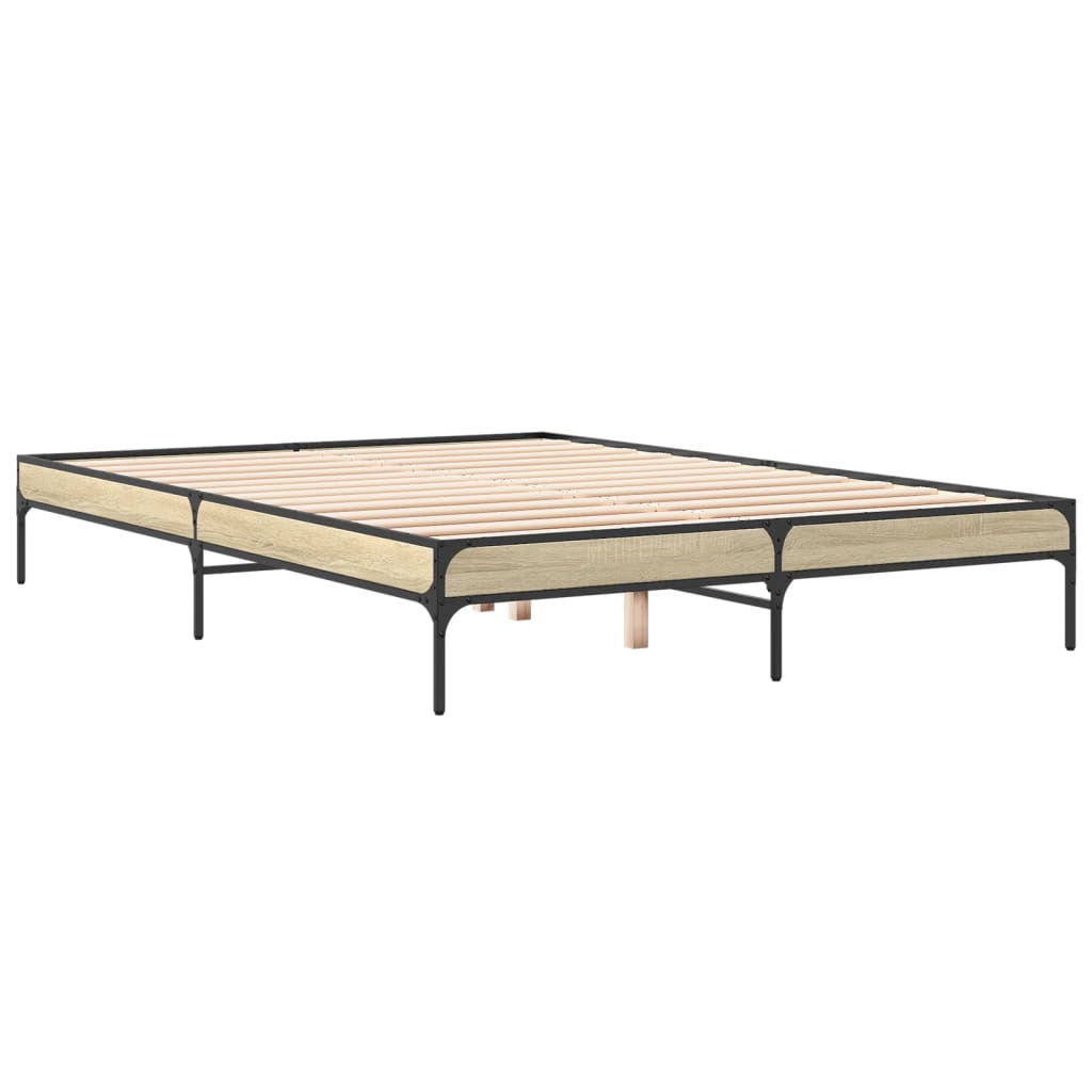 Vidaxl bedframe bewerkt hout metaal sonoma eikenkleurig 160x200 cm
