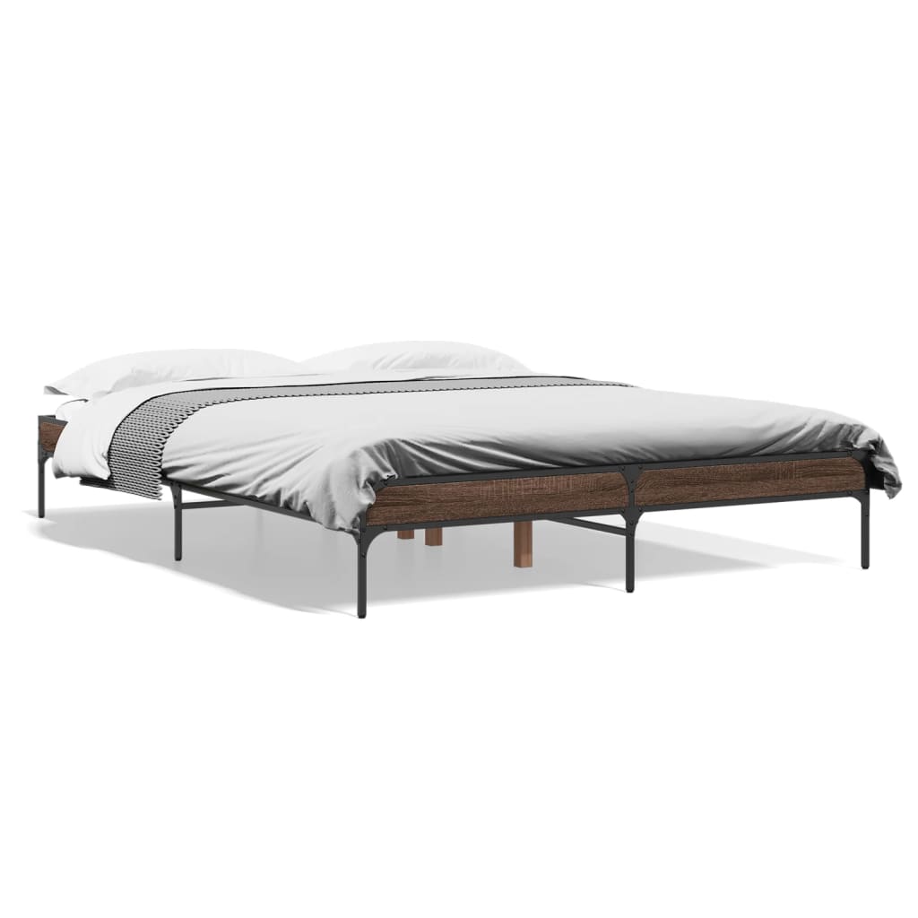 Vidaxl bedframe bewerkt hout metaal bruin eikenkleur 160x200 cm