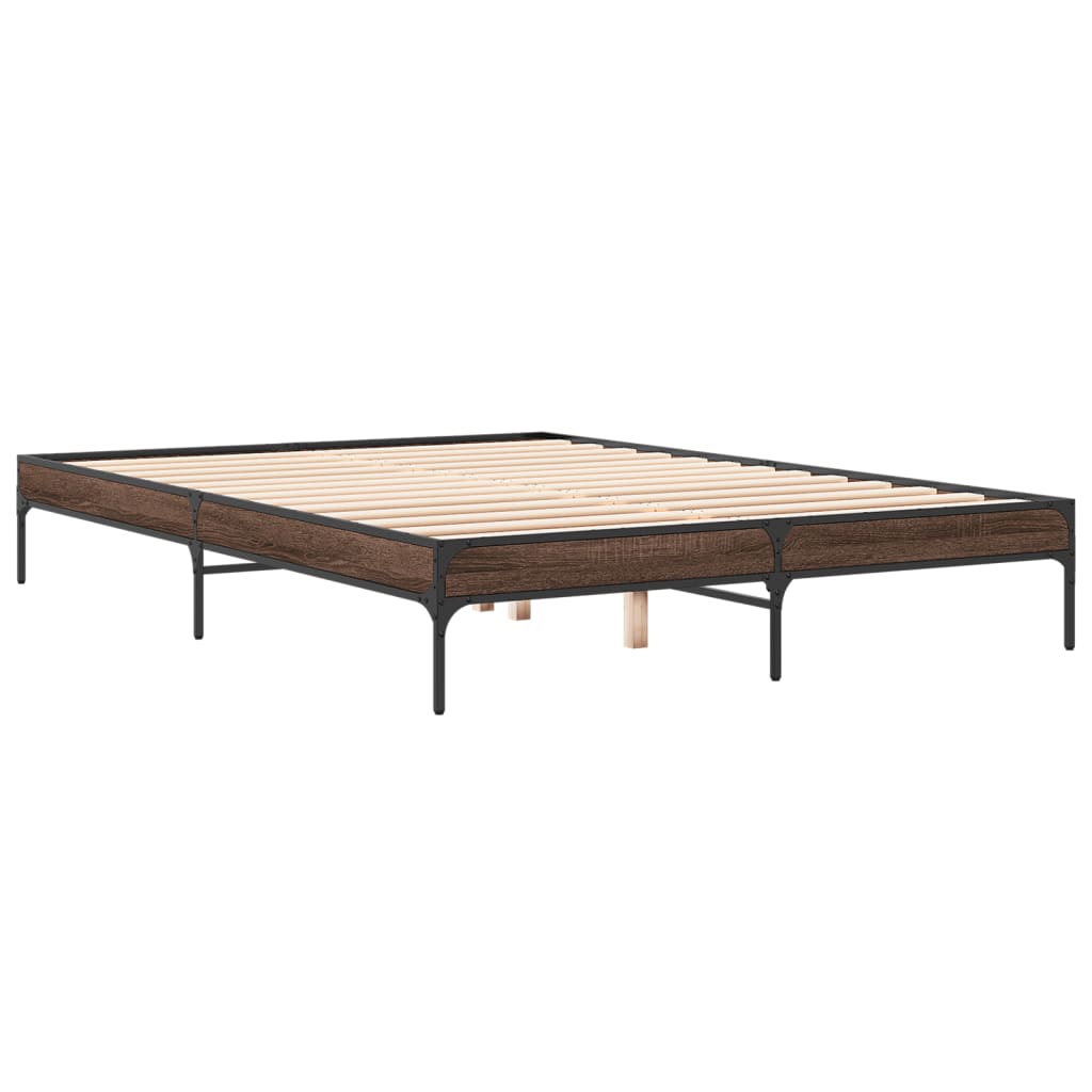 Vidaxl bedframe bewerkt hout metaal bruin eikenkleur 160x200 cm