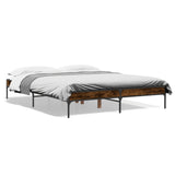 Vidaxl bedframe bewerkt hout metaal gerookt eikenkleurig 150x200 cm