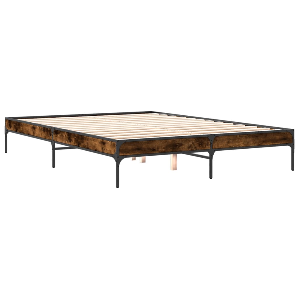Vidaxl bedframe bewerkt hout metaal gerookt eikenkleurig 150x200 cm