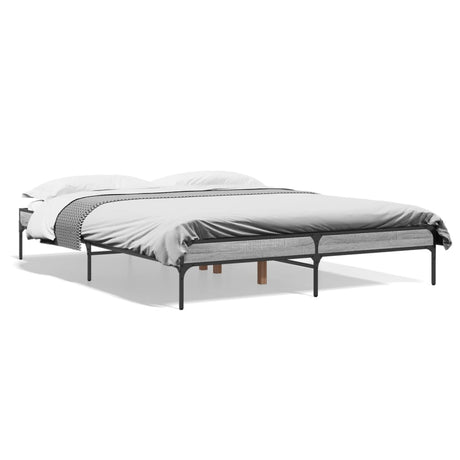 Vidaxl bedframe bewerkt hout metaal grijs sonoma eiken 150x200 cm