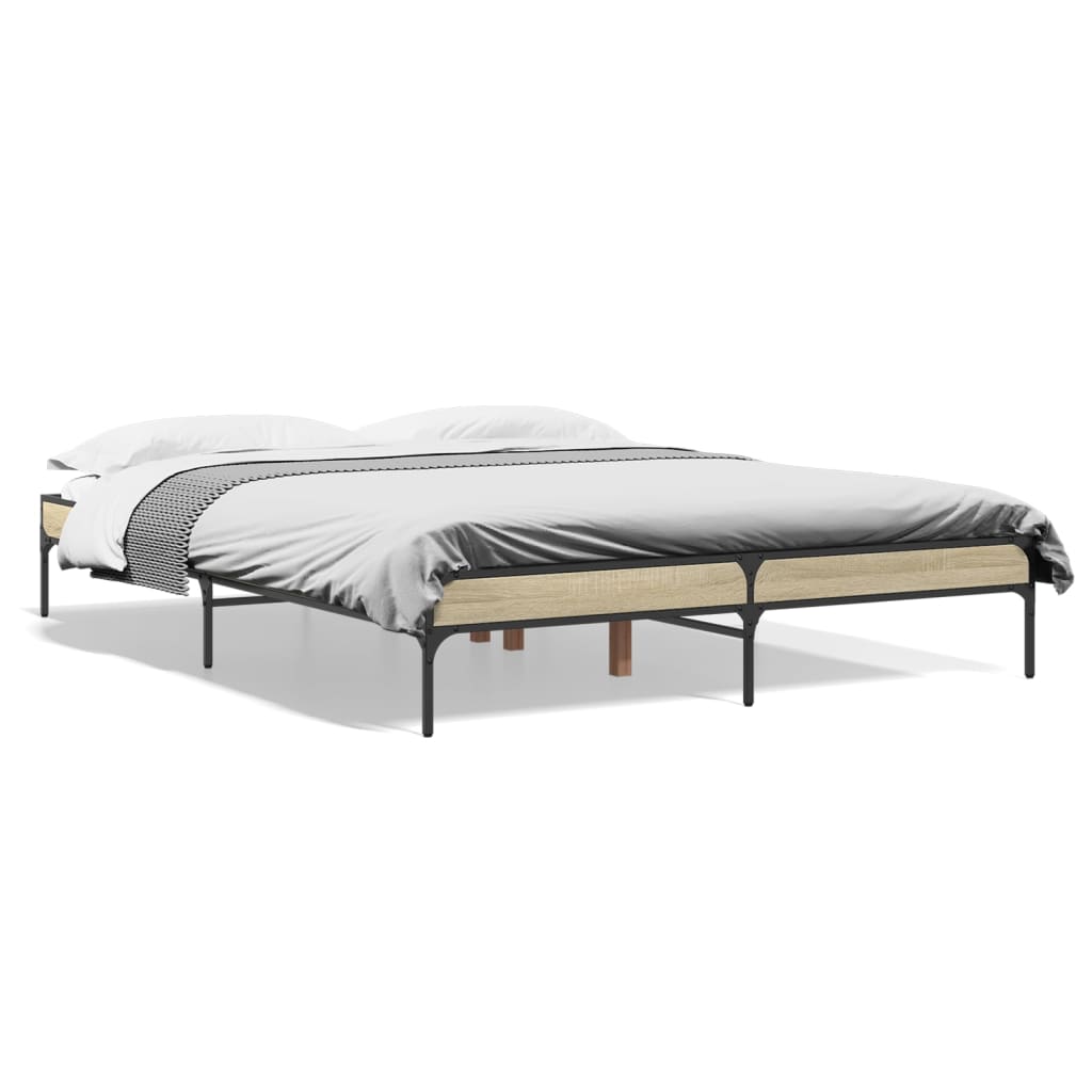 Vidaxl bedframe bewerkt hout metaal sonoma eikenkleurig 140x200 cm