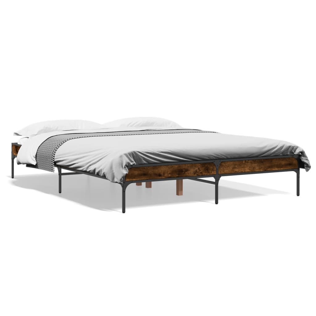 Vidaxl bedframe bewerkt hout metaal gerookt eikenkleurig 140x200 cm
