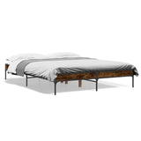 Vidaxl bedframe bewerkt hout metaal gerookt eikenkleurig 140x200 cm