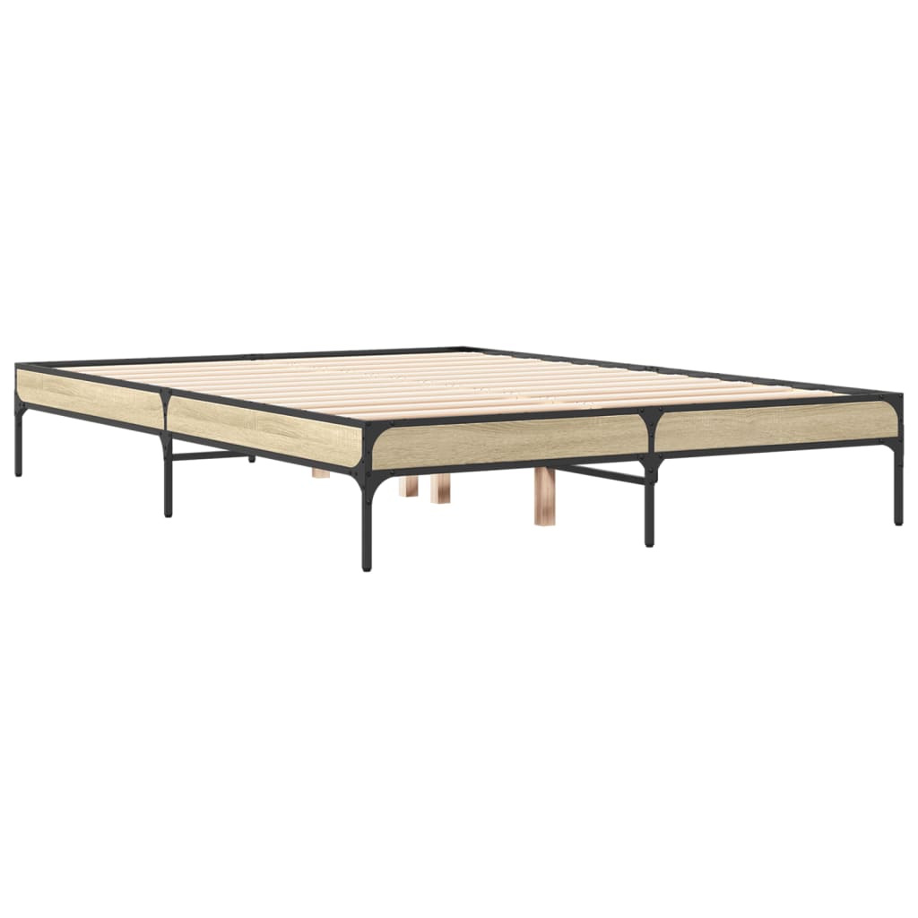Vidaxl bedframe bewerkt hout metaal sonoma eikenkleurig 120x200 cm