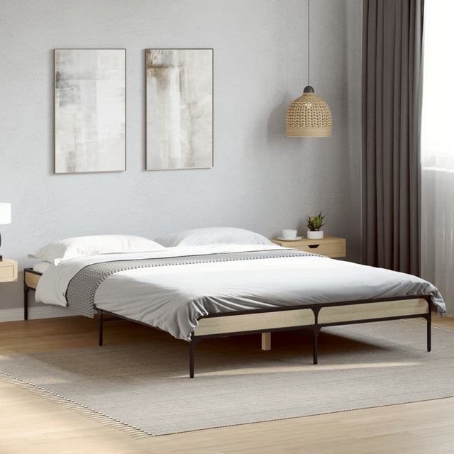 Vidaxl bedframe bewerkt hout metaal sonoma eikenkleurig 120x200 cm