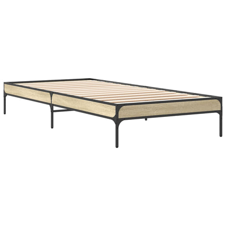 Vidaxl bedframe bewerkt hout en metaal sonoma eikenkleurig 100x200 cm