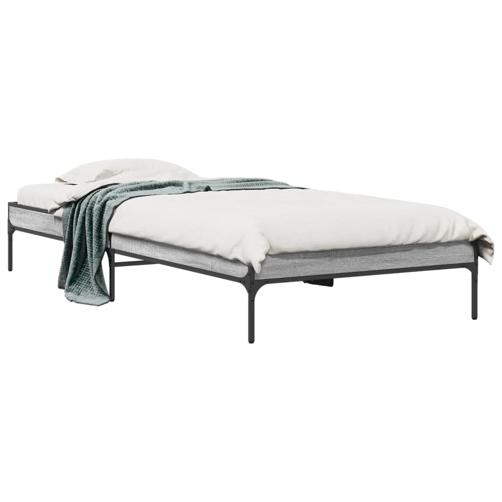 Vidaxl bedframe bewerkt hout en metaal grijs sonoma eiken 100x200 cm