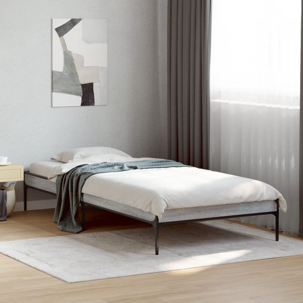 Vidaxl bedframe bewerkt hout en metaal grijs sonoma eiken 100x200 cm