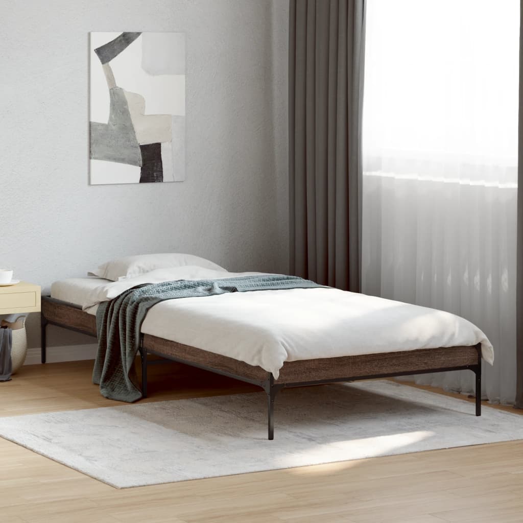 Vidaxl bedframe bewerkt hout en metaal bruin eikenkleurig 100x200 cm