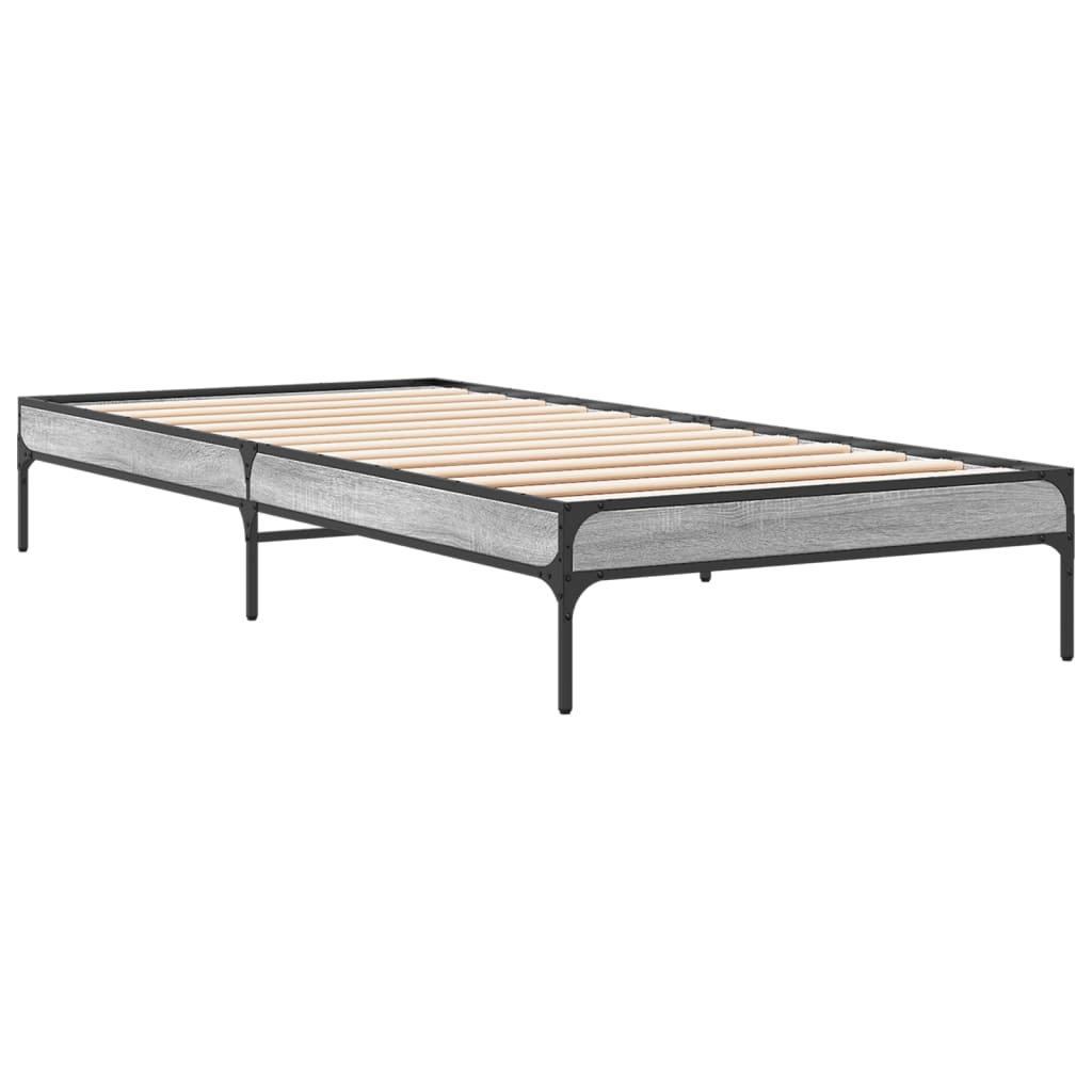 Vidaxl bedframe bewerkt hout en metaal grijs sonoma eiken 90x200 cm