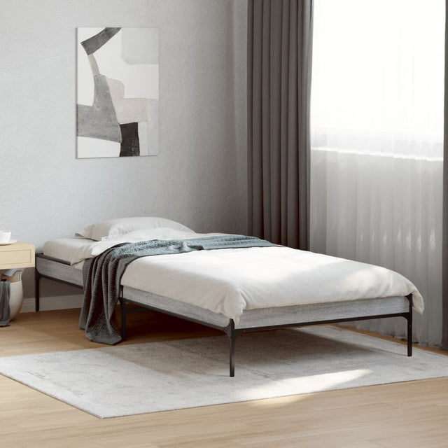 Vidaxl bedframe bewerkt hout en metaal grijs sonoma eiken 90x200 cm