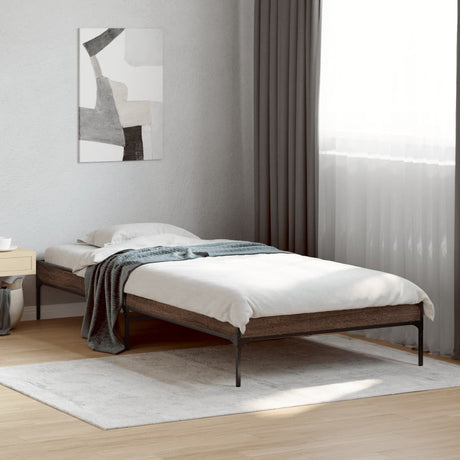 Vidaxl bedframe bewerkt hout en metaal bruin eikenkleurig 90x200 cm