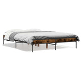 Vidaxl bedframe bewerkt hout metaal gerookt eikenkleurig 135x190 cm