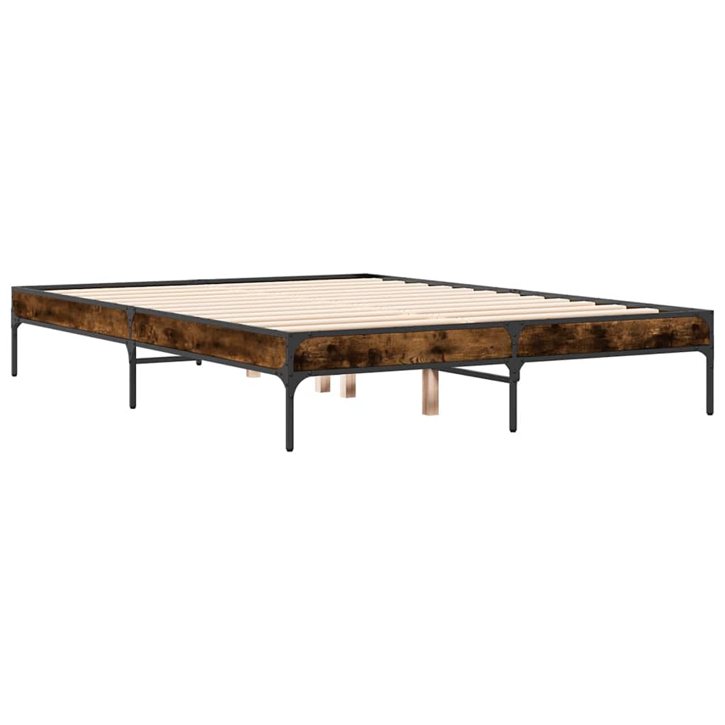 Vidaxl bedframe bewerkt hout metaal gerookt eikenkleurig 135x190 cm
