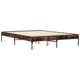 Vidaxl bedframe bewerkt hout metaal gerookt eikenkleurig 135x190 cm