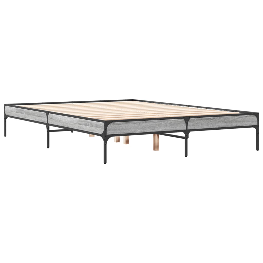 Vidaxl bedframe bewerkt hout metaal grijs sonoma eiken 135x190 cm