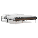 Vidaxl bedframe bewerkt hout metaal bruin eikenkleur 135x190 cm