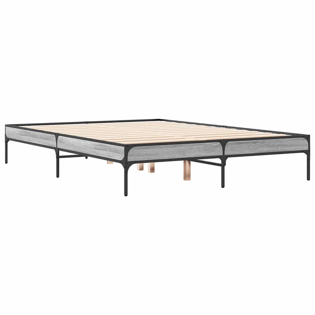 Vidaxl bedframe bewerkt hout metaal grijs sonoma eiken 120x190 cm