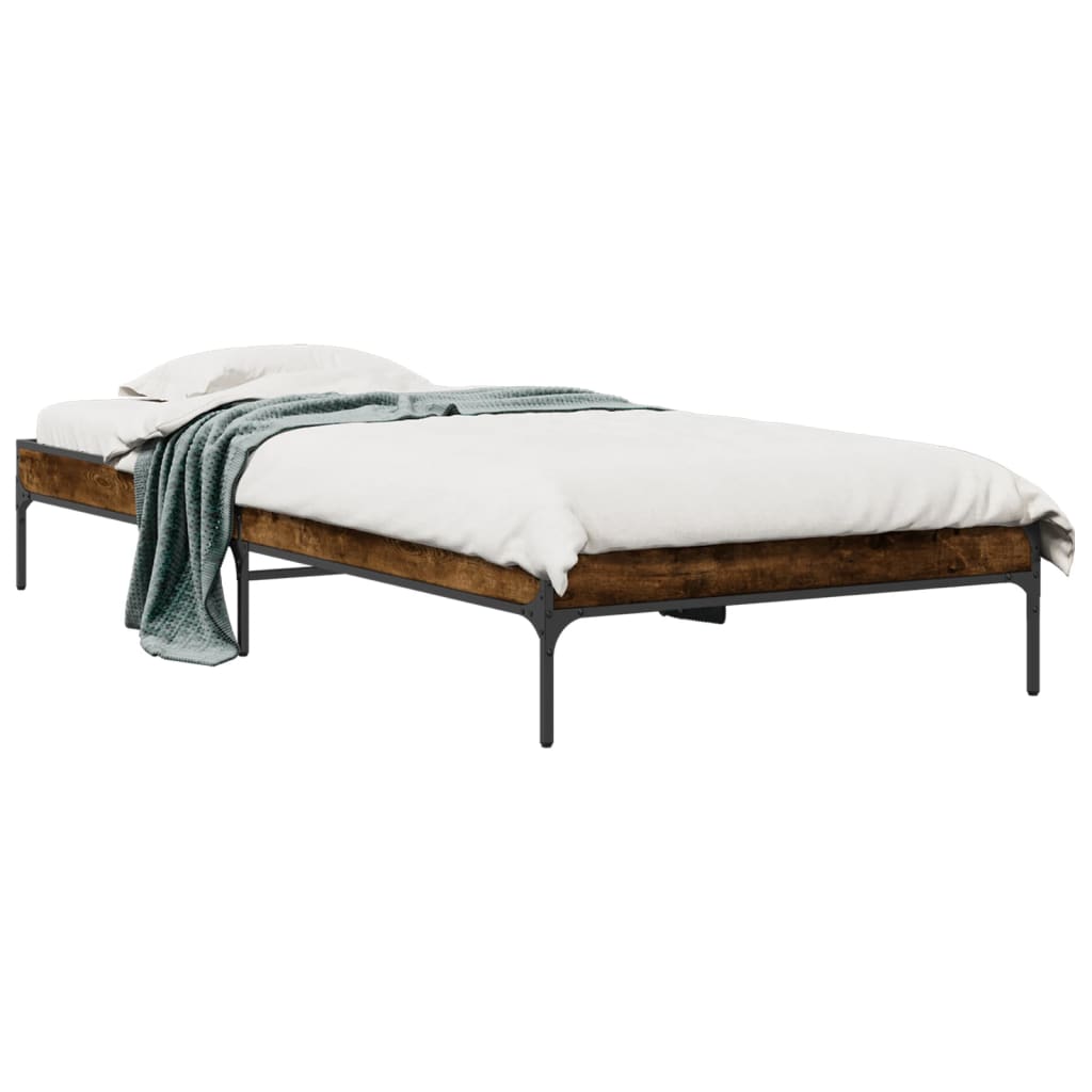 Vidaxl bedframe bewerkt hout en metaal gerookt eikenkleurig 90x190 cm