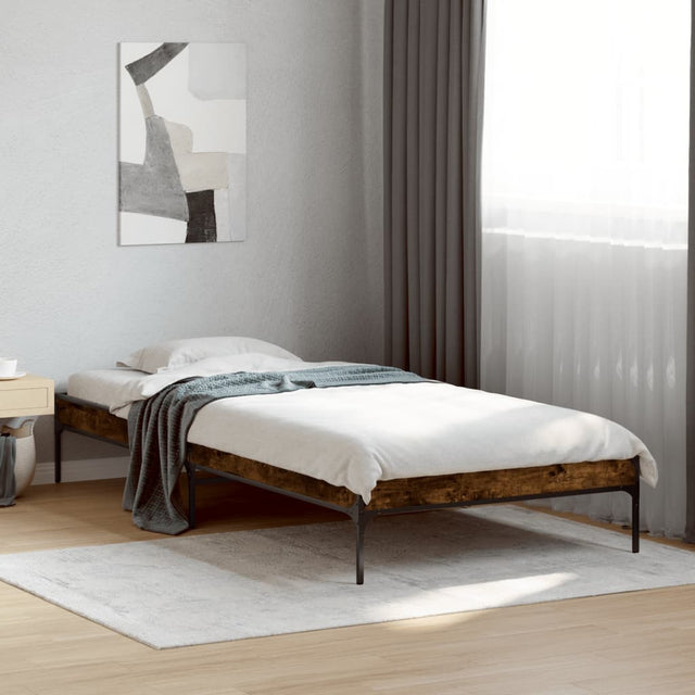 Vidaxl bedframe bewerkt hout en metaal gerookt eikenkleurig 90x190 cm