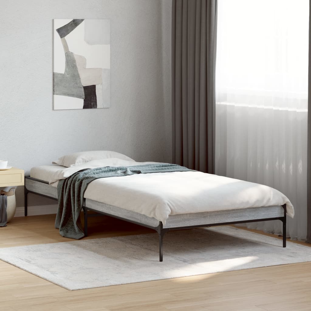 Vidaxl bedframe bewerkt hout en metaal grijs sonoma eiken 90x190 cm