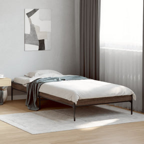 Vidaxl bedframe bewerkt hout en metaal bruin eikenkleurig 90x190 cm