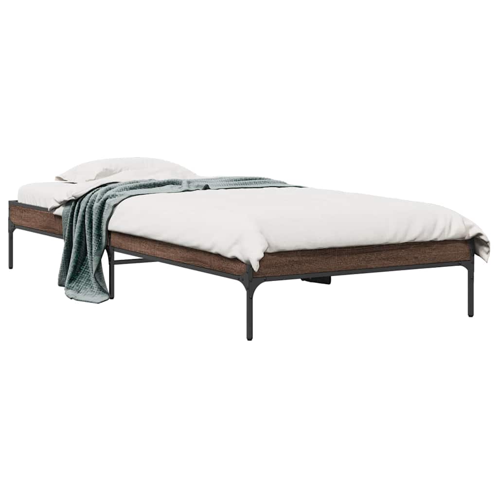 Vidaxl bedframe bewerkt hout en metaal bruin eikenkleurig 75x190 cm