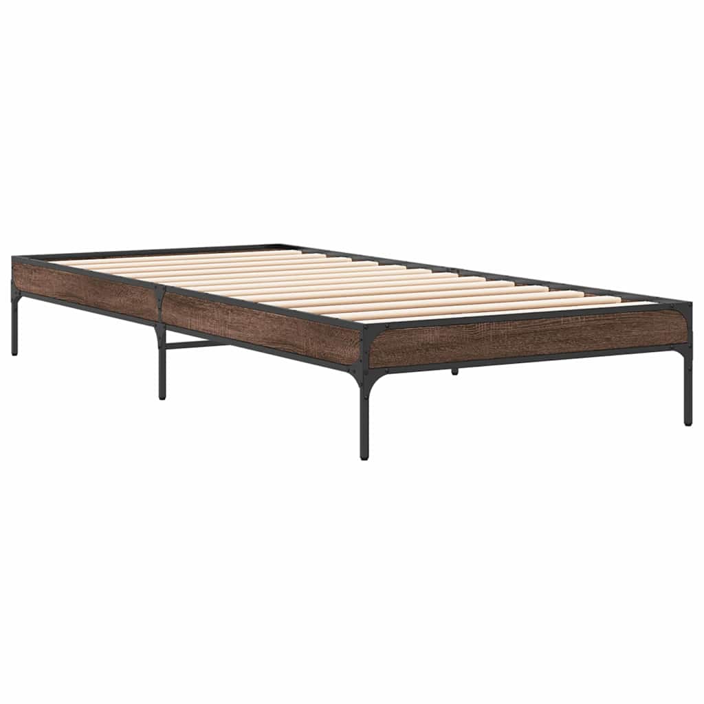 Vidaxl bedframe bewerkt hout en metaal bruin eikenkleurig 75x190 cm