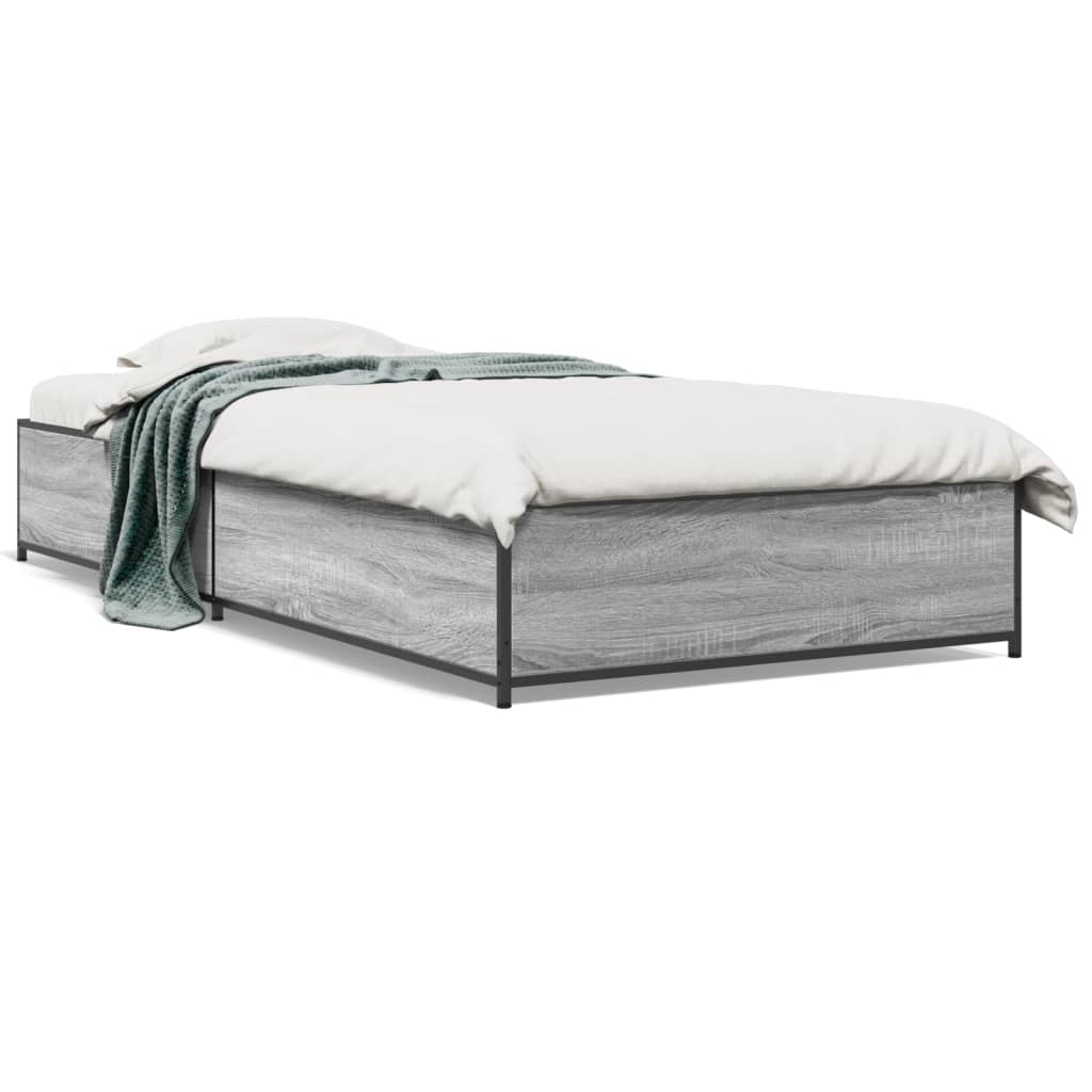Vidaxl bedframe bewerkt hout en metaal grijs sonoma eiken 100x200 cm