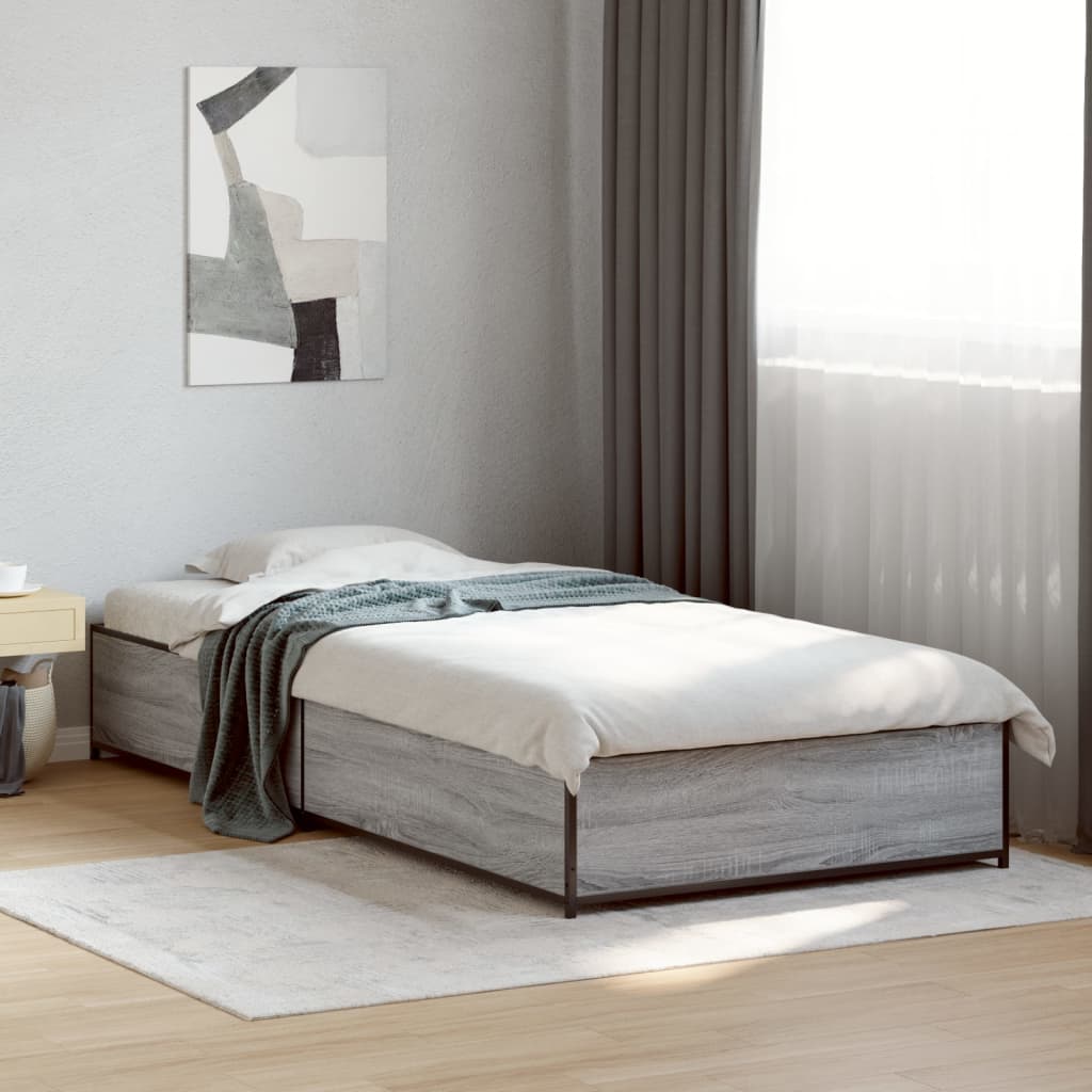 Vidaxl bedframe bewerkt hout en metaal grijs sonoma eiken 100x200 cm